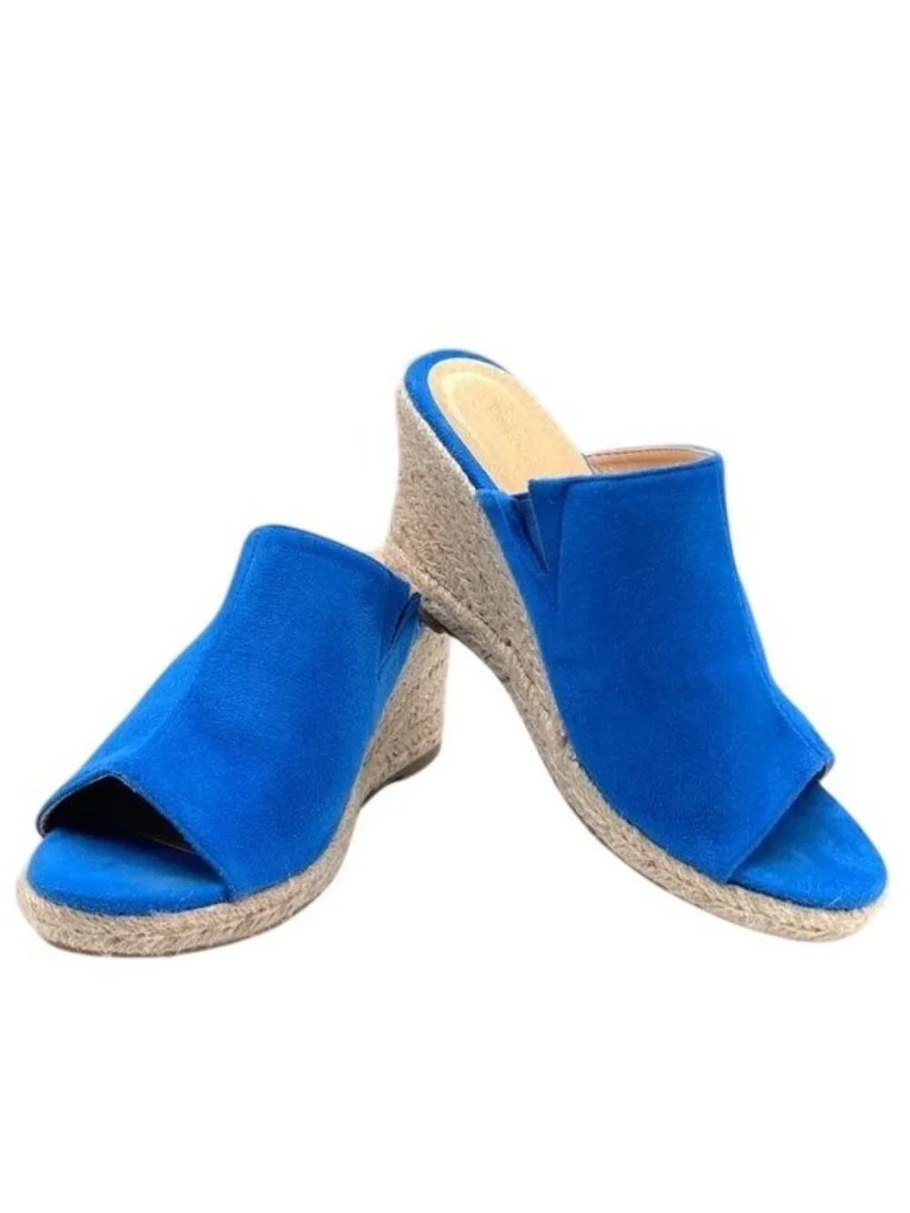Stylish Wanted Microfiber Open Toe Slip on Wedge Sandal Espadrille Style Size 6